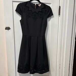 Ted Baker London Black Mini Dress with Embroidered Accents